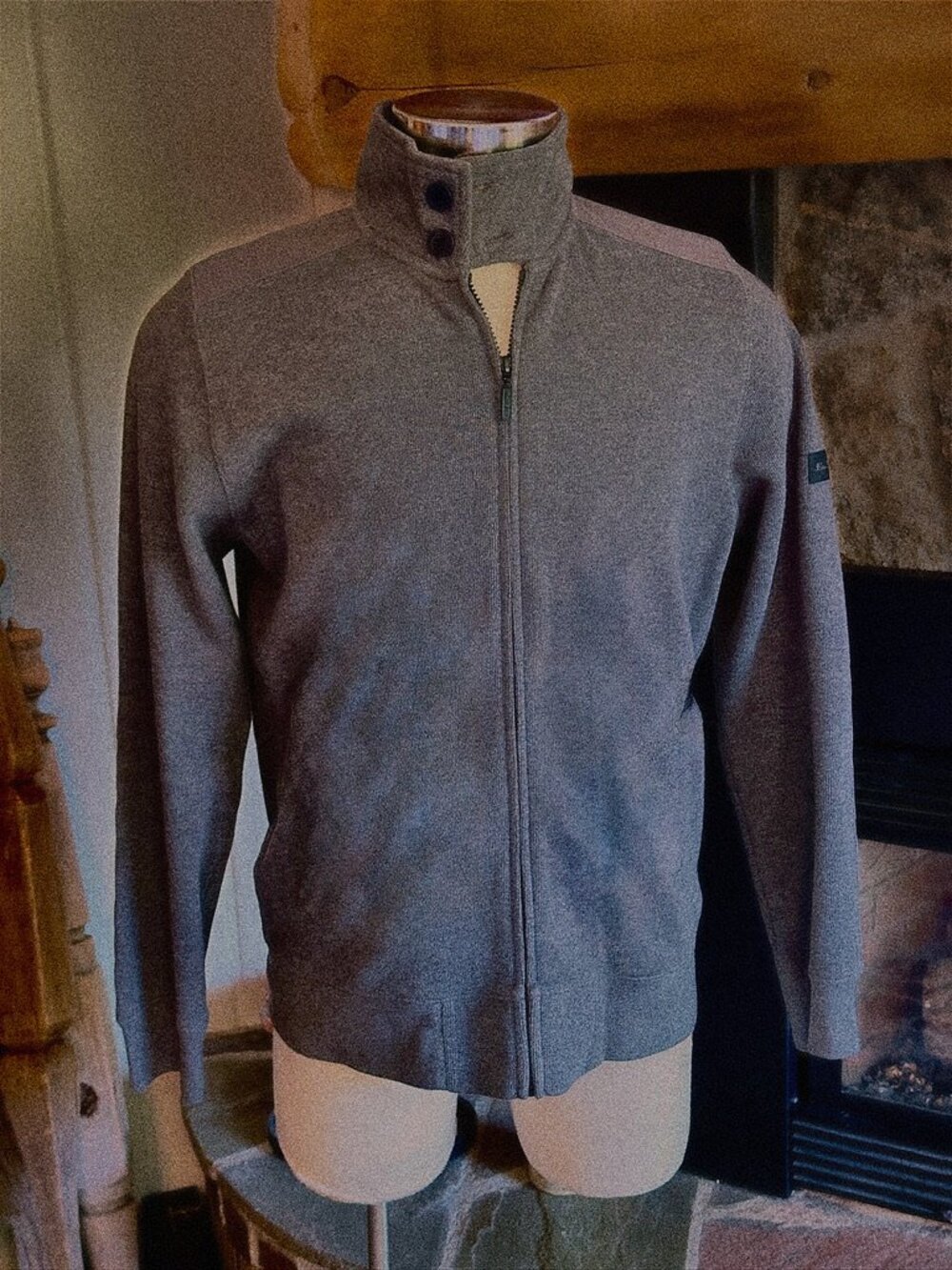 Beloved Ben Sherman Men's L Gray Full Zip Mock Neck Sweater Jacket Button Collar